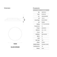 Wandleuchte dm 260x57mm, Leistung u. cct einstellbar, 15-10-8W, 3-4-6000K