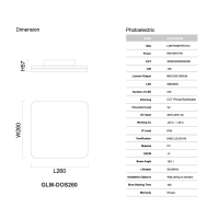 Wandleuchte 260x260x57mm, Leistung u. cct einstellbar, 15-10-8W, 3-4-6000K