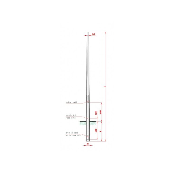 Lichtmasten konisch, 3m LPH, Zopfmaß DM60, verzinkt.