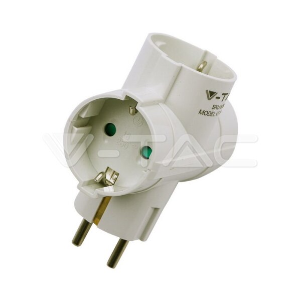 3 WAYS ADAPTER WITH EARTHING CONTACT 10/16A 250V(LABEL+POLYBAG WITH HEADCARD)-WHITE