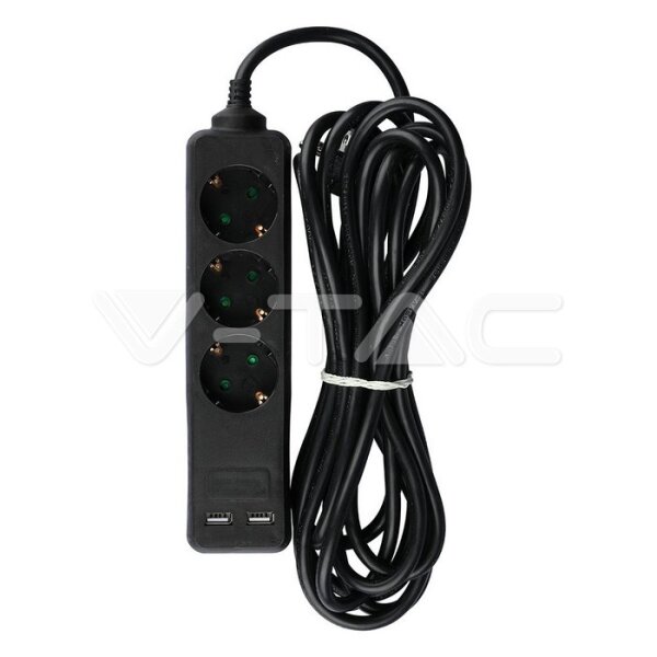 3WAYS SOCKET WITH 2USB(3G1.5MM2 X5M)POLYBAG WITH CARD-BLACK