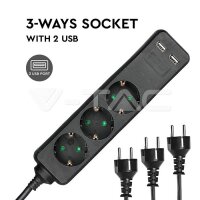 3WAYS SOCKET WITH 2USB(3G1.5MM2 X1.5M) BLACK