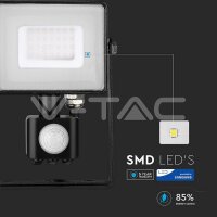 30W SMD PIR SENSOR FLOODLIGHT WITH SAMSUNG CHIP 3000K BLACK BODY GREY GLASS