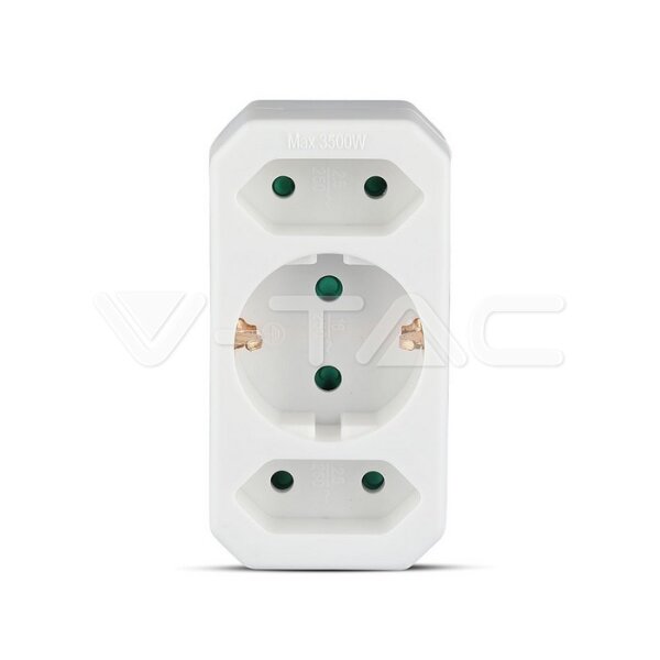 ADAPTER WITH EARTHING CONTACT-2 SOCKET-2.5A-1SOCKET-16A-WHITE