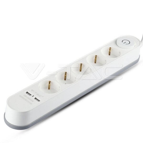 5 WAYS SOCKET WITH LIGHTED SWITCH & 2 USB PORT( 3G 1.5MM*3M )-WHITE