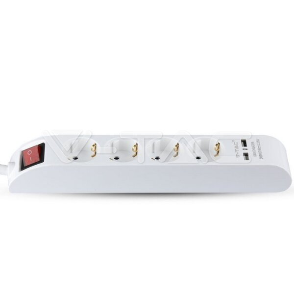 4 WAYS SOCKET WITH LIGHTED SWITCH & 2 USB PORT( 3G 1.5MM*1.4M )-WHITE