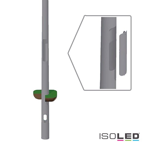 Flutlichtmast konisch mit Traverse für 3+2 Fluter, Stahl verzinkt, Höhe über Boden 15m