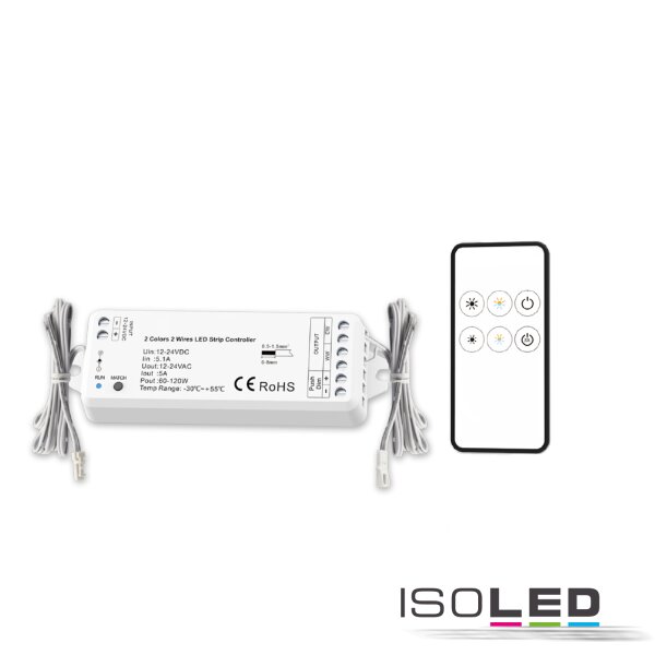 LED weißdynamischer Push/Funk PWM-Dimmer MiniAMP inkl. Fernbedienung 12-24V DC, 5A