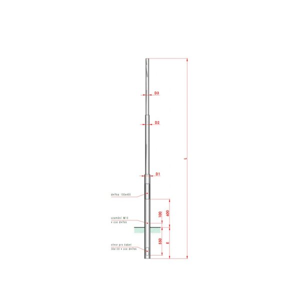 Lichtmasten 9m LPH, Zopfmaß DM76, verzinkt