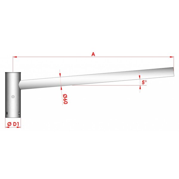 Mastausleger für DOS-90-DV , einarmig für Zopfmaß 76, Ausladung 1200mm, verzinkt gem. EN ISO 1461