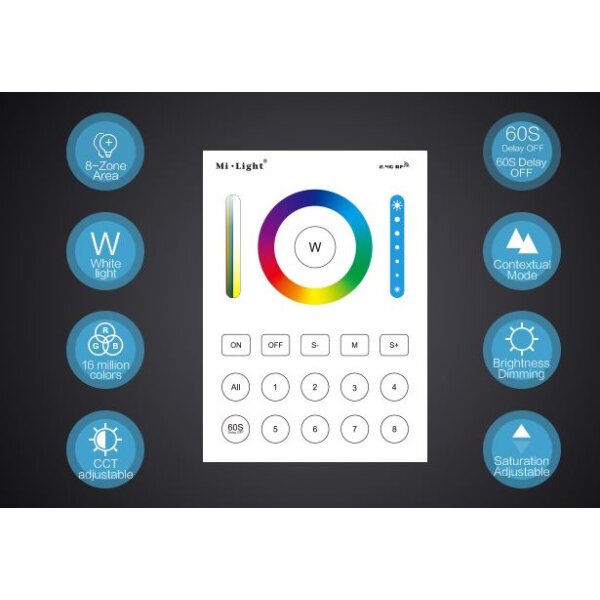 Touch pannel 8 zone RGBCCT remote  controller, 3V